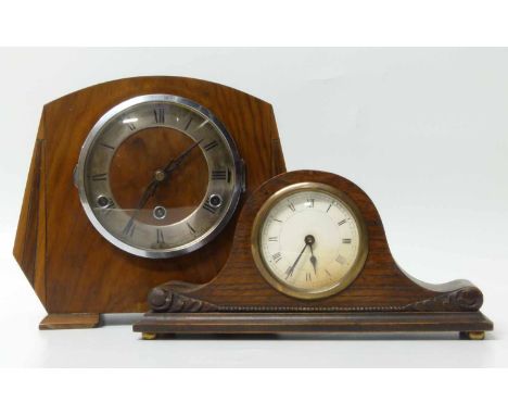 A 1930's Art Deco mantel clock, chiming on a bell and four part carillion, plus one other. No condition reports for this sale