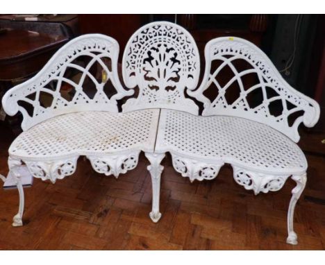Painted white cast garden bench. No condition reports for this sale.