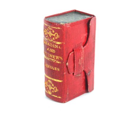 A good red leather and gilt tooled needle packet case in the form of a miniature book, titled to the spine 'Reading And Turne