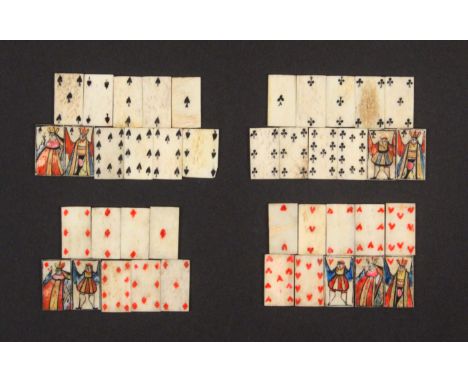 &nbsp;A part set of bone French Prisoner of War work miniature playing cards, with later replacements to complete the set, th