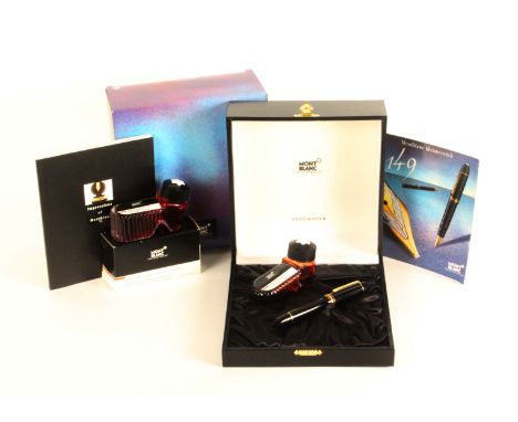 Montblanc Meisterstück 149 fountain pen with ink bottle, box labelled Model No 149, the black finish pen inscribed to the col