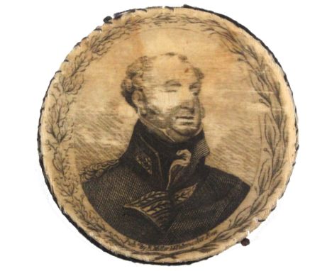 A rare printed circular silk pin disc commemorating the Duke of York, (d. 1827), one side with portrait the other with precis