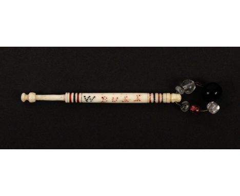 A scarce bone hanging bobbin, spot inscribed in red and black 'W. Bull Hung 1871', attributed to the 'blunt end' man. &nbsp; 