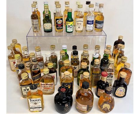 Selection of approximately 56 miniatures, including Drambuie, Johnnie Walker Black Label, Southern Comfort etc