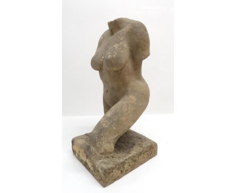 BRITISH SCHOOL (19TH/20TH CENTURY) TORSO Sandstone, 46cm (18") (including plinth) Condition Report:On inspection the aged sur