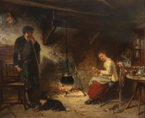 JOHN DOUGLAS MICHIE (SCOTTISH C.1828-1893) BY THE HEARTH Oil on canvas, signed and dated 1886, 51 x 61cm (20 x 24") Condition