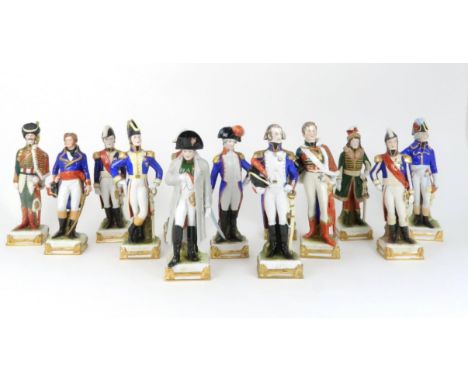 A COLLECTION OF SCHEIBE ALSBACH PORCELAIN MILITARY FIGURES  including Napoleon and twelve Marshals of France including De Bea