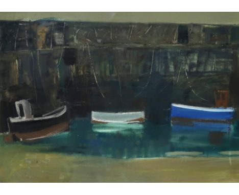 GEORGE DEVLIN RSW, RGI, FRSA (SCOTTISH 1937-2014) BOATS IN A HARBOUR Gouache, signed, 56 x 75cm (22 x 29.5") Condition Report