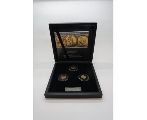 A CASED SET OF GOLD COINS HATTONS OF LONDON The Three Faces of Queen Victoria Gold Sovereign set comprising Young Portrait (1
