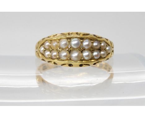 AN 18CT GOLD VICTORIAN PEARL SET RING  with London hallmarks for 1887. Finger size R, weight 4.3gms Condition Report:Availabl