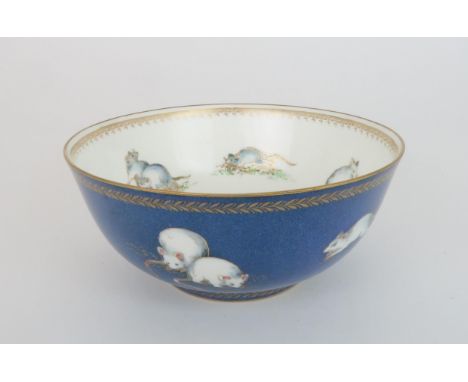 A WEDGWOOD FAIRYLAND LUSTRE BOWL designed by James Hodgkiss, the blue ground exterior and white interior decorated with mice,