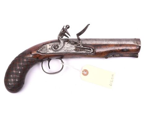 A 16 bore flintlock pistol by R Ashmore (Wednesbury, Staffs), c 1820, 11” overall, octagonal twist barrel 6”; trade quality l