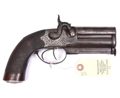 A good 16 bore double barrelled over and under percussion boxlock side hammer belt pistol, by F. Barnes &amp; Co. London, c 1