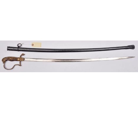 A Third Reich Cavalry Officer’s sword, plated blade with mark of Clemen &amp; Jung, Solingen, brass hilt with crossed swords 