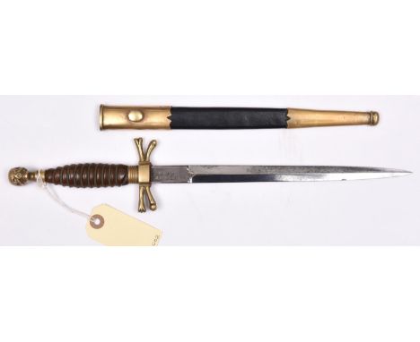 An early 20th century Masonic dagger, shallow diamond section plated blade 9¾”, by “Toye &amp; Co Ld London”, brass skull and