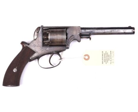 A 5 shot 48 bore Adams type self cocking percussion revolver, 11” overall, barrel 6” engraved “R. Watmough, 13 Blackfriars St