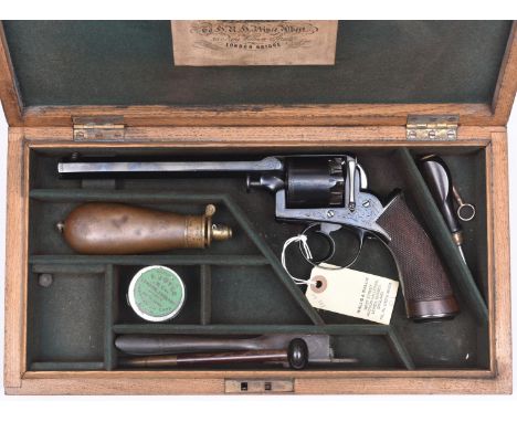 A cased 5 shot 54 bore Adams Model 1851 self cocking percussion revolver, barrel 6¾” engraved “Deane Adams &amp; Deane, 30 Ki