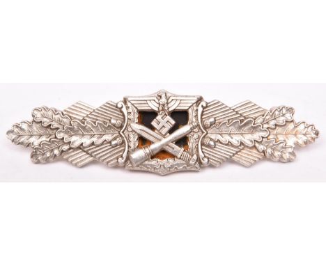 A Third Reich Army Close Combat clasp in silver,  by F &amp; BL (Funke &amp; Brunninghaus). GC 