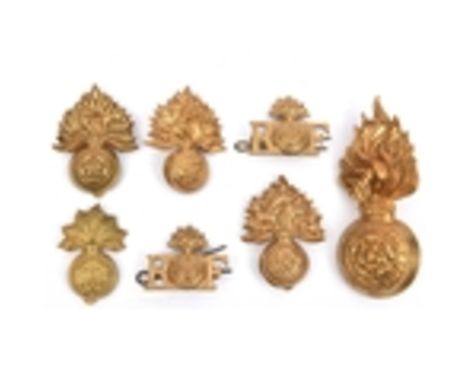 A post 1902 OR’s grenade glengarry badge of The R Fusiliers; 4 similar caps, Vic, KC (2) and ERII; pair R.grenade.F shoulder 