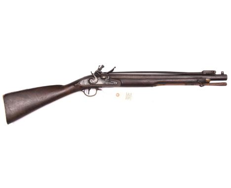 A 12 bore flintlock coaching carbine with top spring bayonet by Brummit (Nottingham) c 1800, 35½” overall, octagonal barrel 2