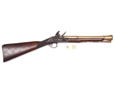 A brass barrelled flintlock blunderbuss by J Probin c 1800,  30” overall, 2 stage bell mouth barrel 14½” with Birmingham priv