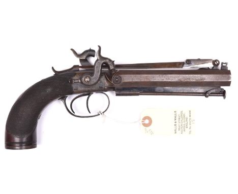 An Officer’s double barrelled 34 bore percussion boxlock side hammer pistol with spring bayonet, by Morrison, Norwich, c 1850