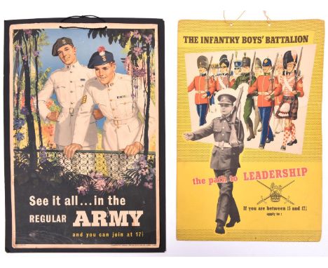 2 small early 1950’s recruiting posters, colour printed on card “See it all... in the Regular Army, and you can join at 17½” 