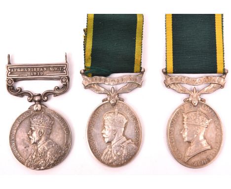 IGS 1908, 1 clasp Afghanistan NWF 1919 (G 6460 Pte E J Atkins R Suss R), VF; Efficiency Medal, Territorial suspender (2): Geo