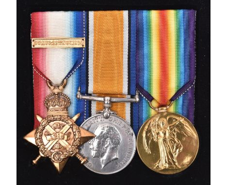 Three: 1914 star with clasp, BWM, Victory (7170 Pte E C Riddle RAMC) EF, (recently cleaned and attractively mounted). Eric Ch
