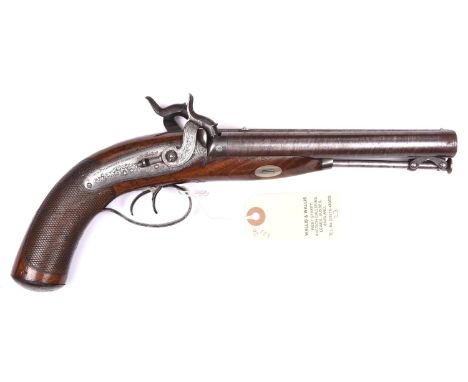 An Officer’s double barrelled side by side 24 bore percussion holster pistol by John Blissett, London, c 1850,  12½” overall,