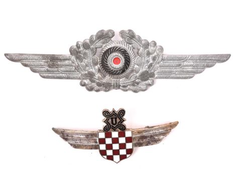 A silver plated and enamel breast badge of the Croatian Air Force Legion, with pin back; and a Third Reich Luftwaffe NCO’s al