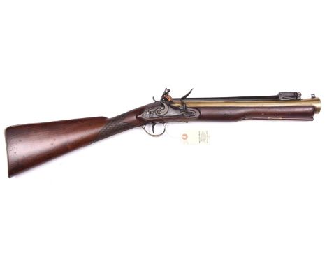 A brass barrelled flintlock blunderbuss with spring bayonet, c 1800,  29½” overall, swamped barrel 13½” with London proofs st