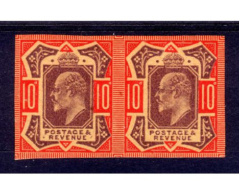 GB: 1902-13 10d PLATE PROOF PAIR, IMPERF ON UNGUMMED TONED PAPER