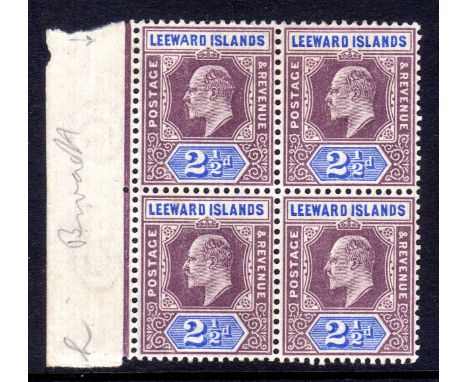 LEEWARD ISLANDS: 1902-11 2½d WIDE 'A' VARIETIES OG WITHIN BLOCKS OF FOUR, ALL THREE ISSUES SG 23a, 32a, 40a, SOME LIGHT GUM T