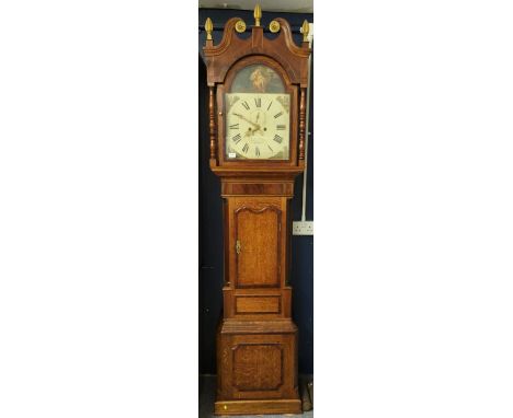 J & R Rogers Dudley, grandfather clock with hand painted face and inlaid case. 2m30cm high 