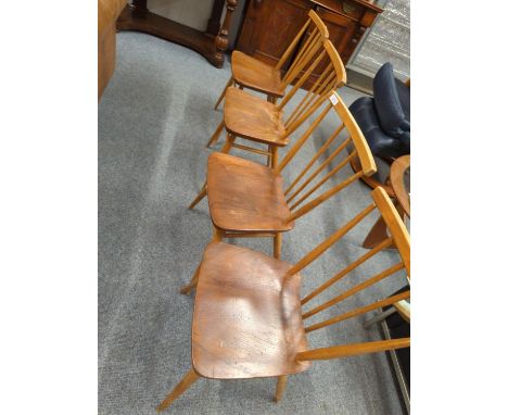 Set of 4 Ercol stickback dining chairs1 chair with crude repair to top bar 
