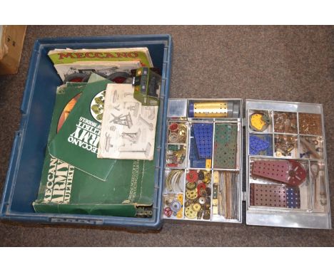 Tin of Meccano plus Meccano Army multi-kit with instruction books.  