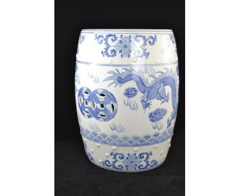 Chinese blue and white ceramic stool. Height 46 cm 