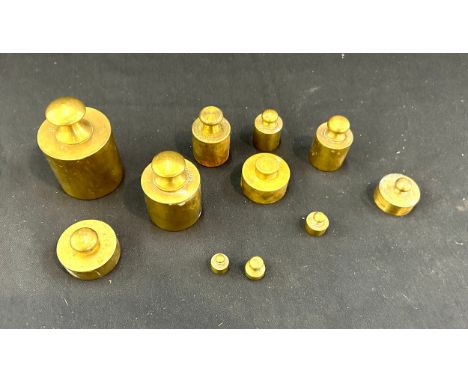 Selection of vintage bell brass weights 