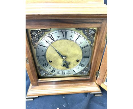 Vintage two key hole Maston&amp;Gain mantel clock works although incomplete measures approx 40 inches tall 