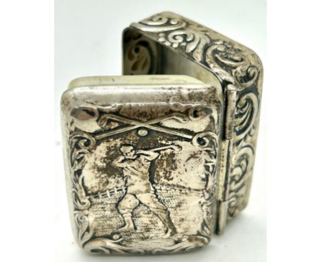 925 silver golf embossed snuff / pill box 