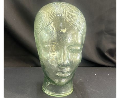 Vintage Glass Mannequin Head Display Hat Glasses Stand With Flapper Hairstyle possibly for Milliners- overall height approx 1