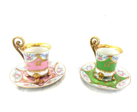 2 x J K Decor German cups and saucers, overall good condition 