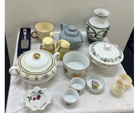 Selection of miscellaneous includes vases, tea pot, denby, royal Worcester etc 