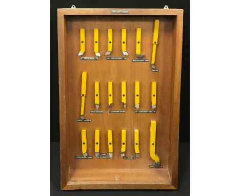 A Chesterfield collage tools montage display wall case containing assorted tools including; Cutting tools, ‘Internal screw’,‘
