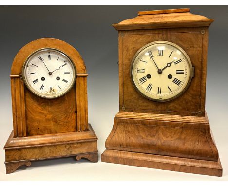 A 19th century French walnut mantle clock, white enamel dial, bold Roman numerals, eight day R. Fave Paris bell striking move