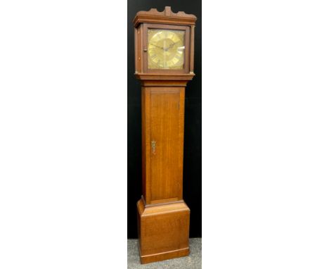 A Late 18th Century oak longcase clock, signed Samuel Coxall, Royston, with 28cm brass dial, Roman numerals, single train 40 