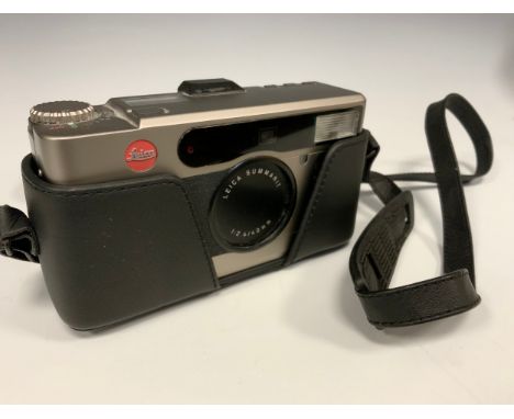 Leica - a Minilux Compact Camera, black and brushed titanium coloured case, serial no. 2126879, c.1995, with Leitz Summarit f