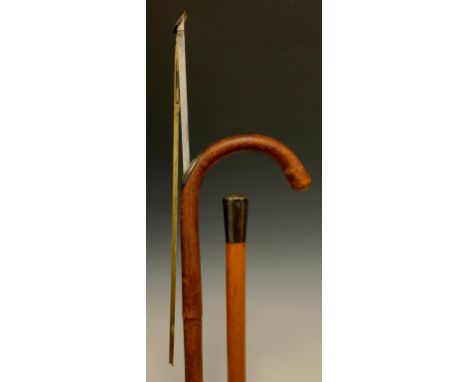A sliver mounted leather Horse Measuring stick, curved handle, stepped leather covered body, Swaine &amp; Adeney Ltd , faint 