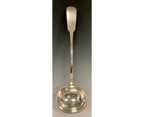 A large George IV Scottish silver soup or serving ladle, Jas &amp; Walt Marshall, Edinburgh 1829, 36.5cm long, 7.6ozt 
